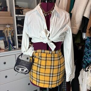 BB Dakota Yellow Plaid Pencil Skirt
